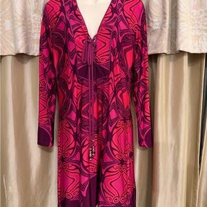Analili Pink and Purple Abstract Swirl Tunic with Tassel Tie